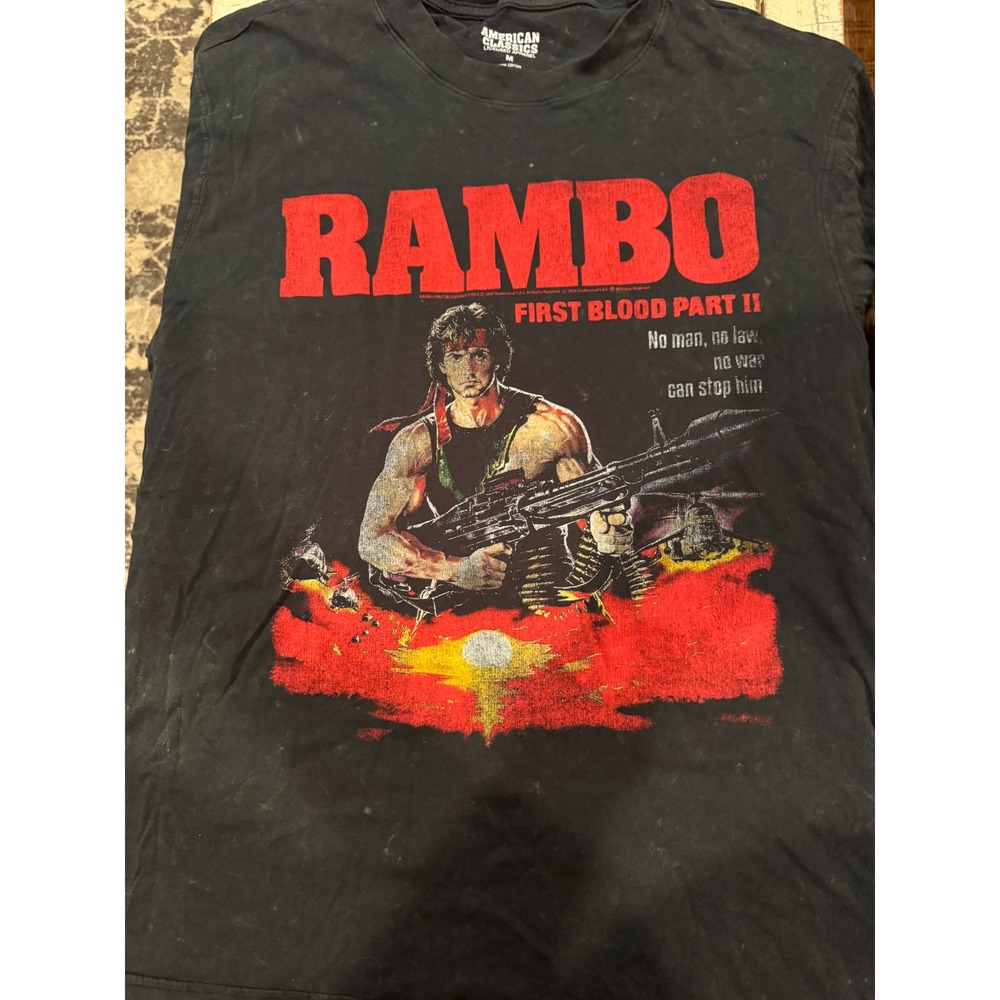 American Classics Rambo First Blood Part II Graphic T-Shirt Mens Medium Black